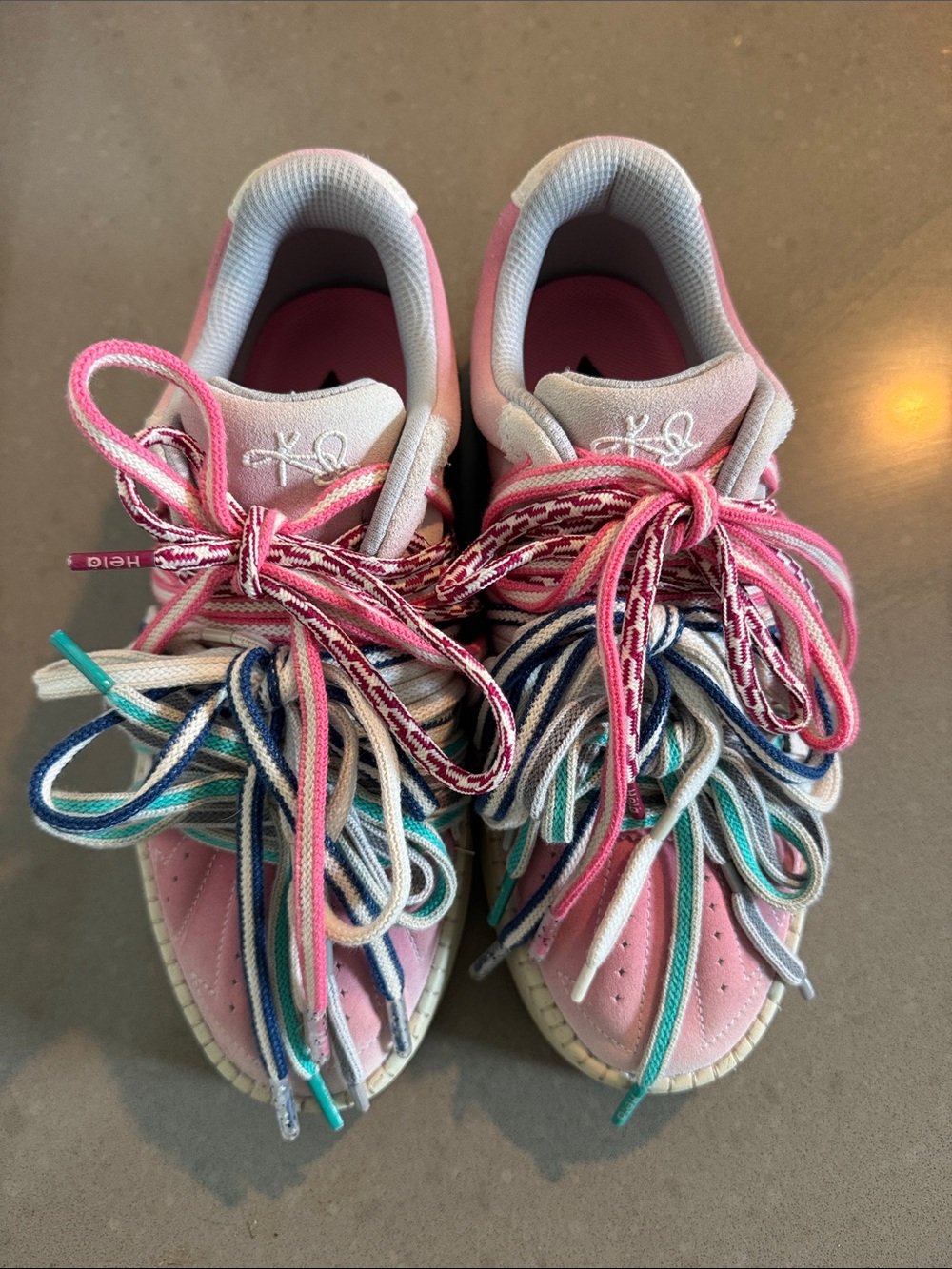 Men's Pink Low-Top Sneakers with Multi-Color Laces
